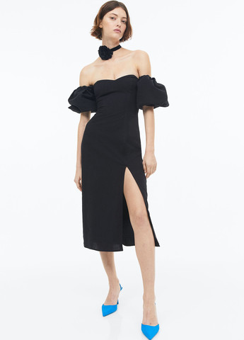 Женское летнее Платье с открытыми плечами, с открытой спиной H&M однотонное