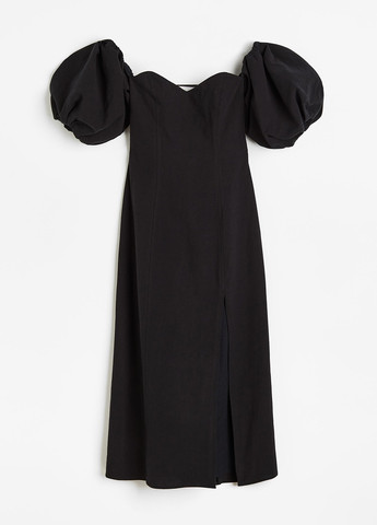 Чорна коктейльна сукня з відкритими плечима, з відкритою спиною H&M однотонна