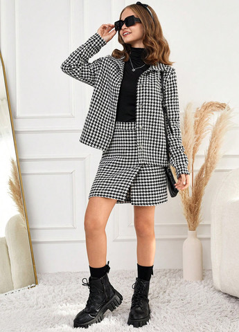 Чорно-білий демісезонний костюм (жакет, спідниця) спідничний SHEIN