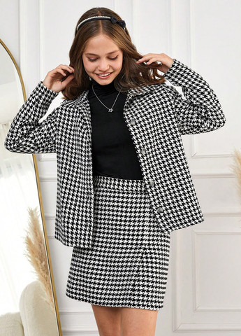 Чорно-білий демісезонний костюм (жакет, спідниця) спідничний SHEIN