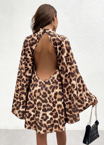 Світло-коричнева кежуал сукня з відкритою спиною SHEIN леопардовий