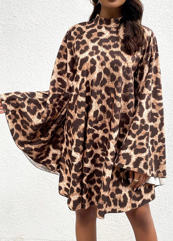 Світло-коричнева кежуал сукня з відкритою спиною SHEIN леопардовий