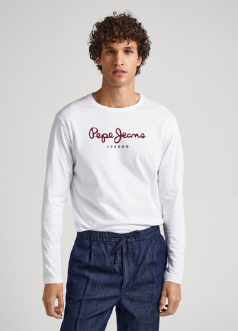 Белый демисезонный кэжуал лонгслив Pepe Jeans London с надписями