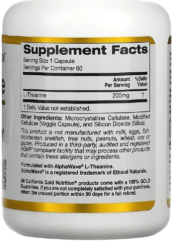 L-теанін, L-theanine AlphaWave 200 mg 60 Veggie Capsules California Gold Nutrition (254371736)