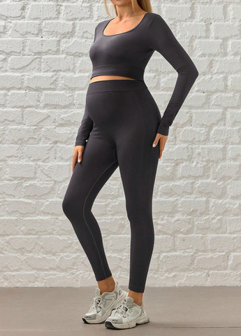 Темно-серый демисезонный комплект (топ, леггинсы) для беременных SHEIN