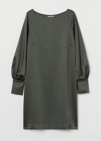 Оливкова (хакі) коктейльна атласна сукня H&M однотонна