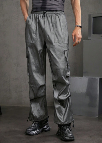 Темно-серые кэжуал демисезонные карго брюки SHEIN