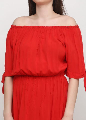 Красное кэжуал платье с открытыми плечами New Collection однотонное