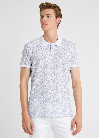 Белоснежная футболка-поло для мужчин KOTON с цветочным принтом