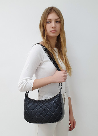 Модная женская черная сумочка кожаная средняя повседневная 9271 багет Fashion сумка (225899804)