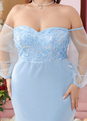 Голубое вечернее платье годе SHEIN однотонное