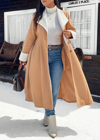 Бежеве демісезонне Пальто однобортне SHEIN