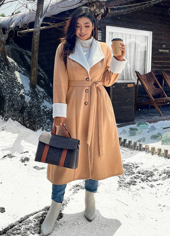 Бежеве демісезонне Пальто однобортне SHEIN