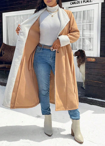 Бежеве демісезонне Пальто однобортне SHEIN