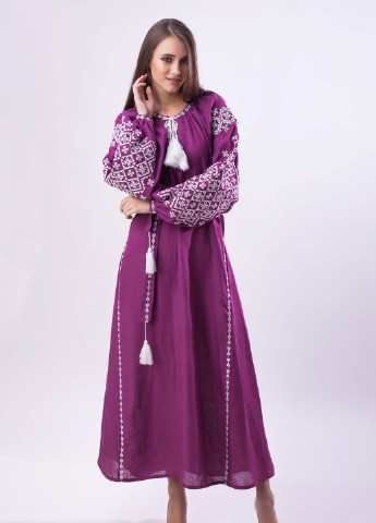 Платье с вышивкой BeART Ясні зорі орнамент сиреневая кэжуал лен
