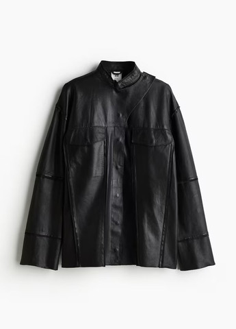 Чорна демісезонна куртка з натуральної шкіри H&M Studio