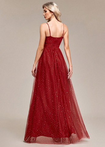 Красное вечернее платье а-силуэт SHEIN однотонное