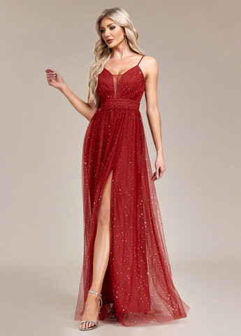 Красное вечернее платье а-силуэт SHEIN однотонное