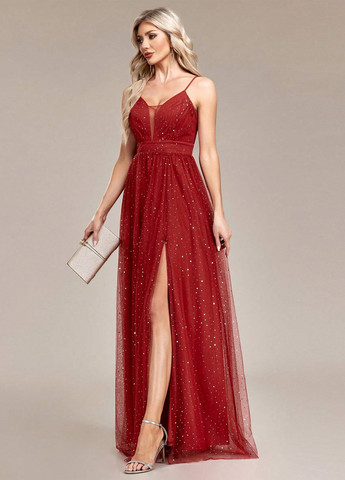 Красное вечернее платье а-силуэт SHEIN однотонное