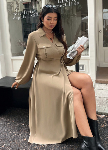 Сіро-бежева святковий, ділова, кежуал сукня кльош, на запах, а-силует SHEIN однотонна