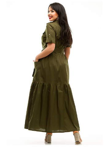 Оливковое (хаки) кэжуал платье Lady Style однотонное
