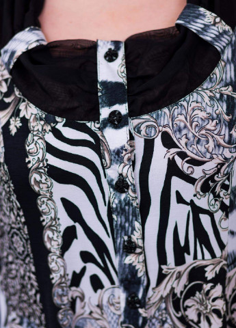 Черная летняя блуза с шифоновым рукавом тигровый принт габи черная Tatiana