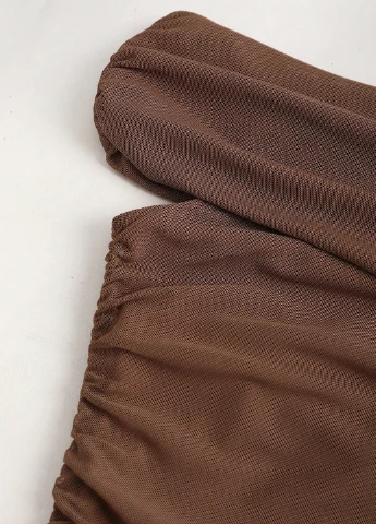 Коричневое кэжуал платье с открытыми плечами, силуэтная SHEIN однотонное