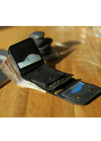 Чоловічий гаманець на кнопці ручної роботи чорного кольору з натуральної вінтажної шкіри Boorbon (253582653)