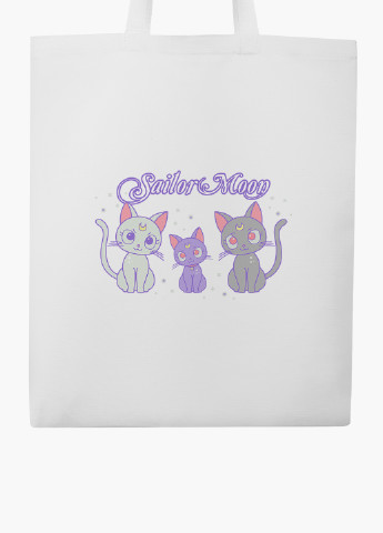 Эко сумка шоппер белая Луна Кошки Сейлор Мун (anime Sailor Moon Cats) (9227-2920-WT-2) экосумка шопер 41*35 см MobiPrint (224806113)