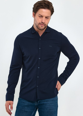 Темно-синяя кэжуал рубашка однотонная Trend Collection