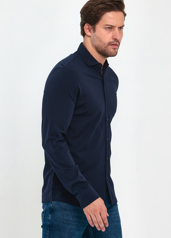 Темно-синяя кэжуал рубашка однотонная Trend Collection