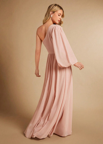 Светло-розовое вечернее платье на одно плечо, а-силуэт SHEIN однотонное
