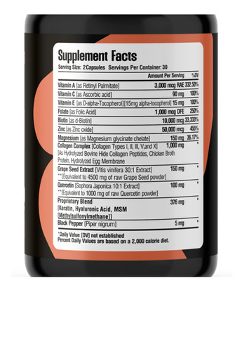 Коллаген + Биотин + Кератин + Гиалуроновая кислота (14 в 1) 64000 мкг, 60 капсул Bel Tono (340108236)