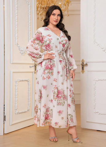 Білий кежуал сукня в стилі армпір SHEIN з квітковим принтом