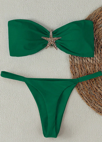 Зеленый летний купальник (лиф, трусики) бандо, раздельный SHEIN