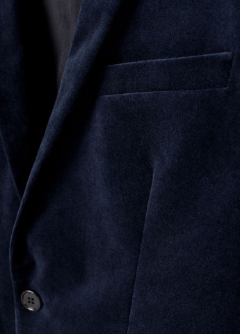 Пиджак H&M однобортный однотонный тёмно-синий кэжуал хлопок, велюр