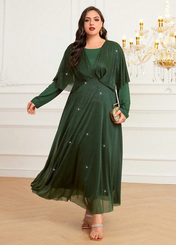 Смарагдова вечірня сукня а-силует SHEIN однотонна