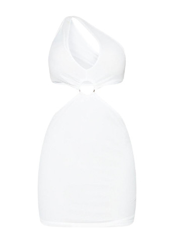 Белое коктейльное платье на одно плечо PrettyLittleThing однотонное