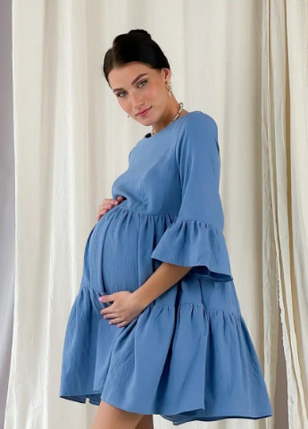 Синее дышащее очень мягкое платье для беременных и кормящих с секретом для кормления синее To Be