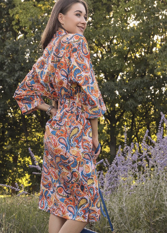 Комбінована кежуал сукня-сорочка з оригінальним принтом та поясом сорочка INNOE турецькі огірки