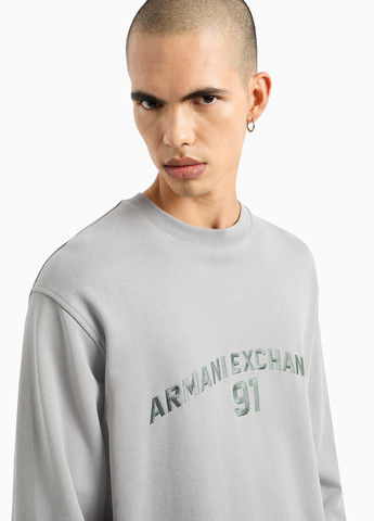 Серый свитшот Armani Exchange однотонный вышивка (303807693)