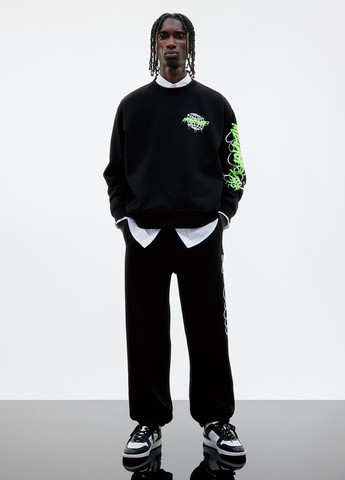 Свитшот H&M - Прямой крой рисунок черный кэжуал хлопок - (293276812)