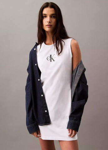 Білий кежуал сукня а-силует, сукня-майка Calvin Klein з логотипом