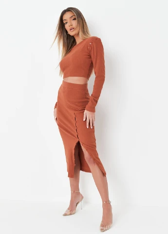 Коричневая кэжуал однотонная юбка Missguided карандаш
