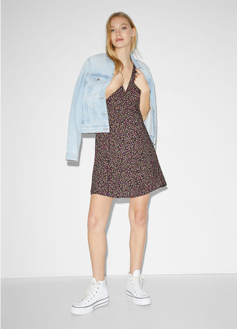 Чорна кежуал сукня C&A з квітковим принтом