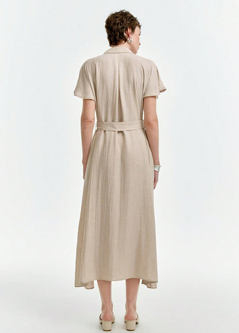 Кремовое деловое, кэжуал платье клеш, а-силуэт, рубашка SHEIN однотонное