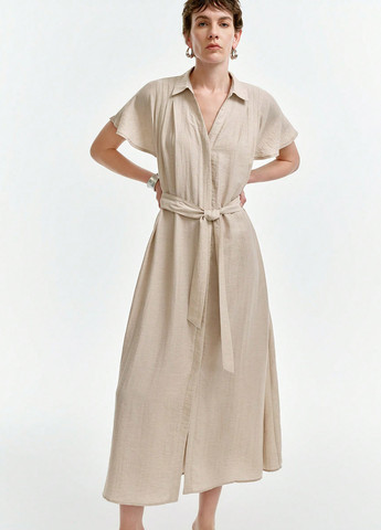 Кремовое деловое, кэжуал платье клеш, а-силуэт, рубашка SHEIN однотонное