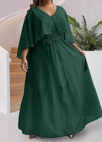 Темно-зеленое вечернее платье в стиле ампир SHEIN однотонное