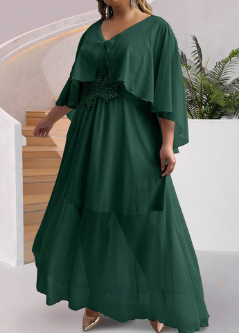 Темно-зеленое вечернее платье в стиле ампир SHEIN однотонное