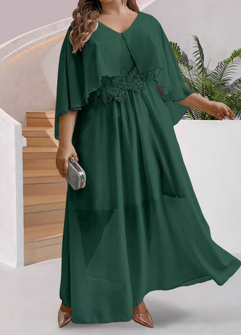 Темно-зеленое вечернее платье в стиле ампир SHEIN однотонное